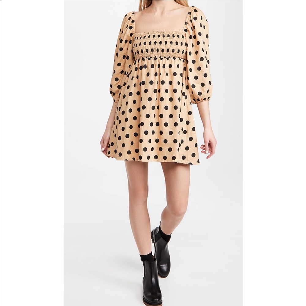 Faithfull The Brand Dallia Mini Dress Emelda Polka Dot Cold Shoulder Babydoll - Picture 13 of 16